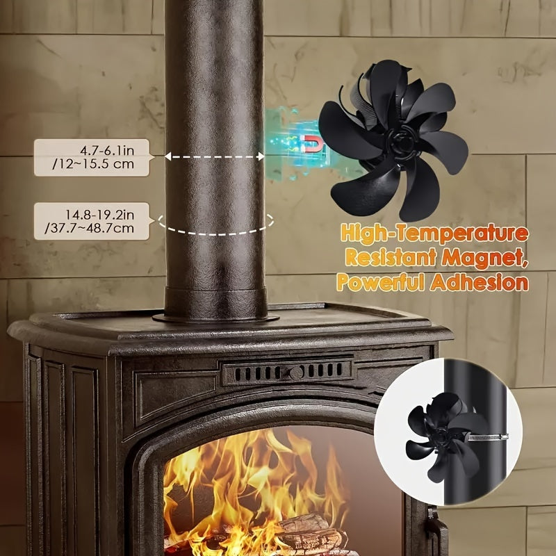 Fireplace Fan Set: Includes 6 Non-Magnetic Fans for Wood Flue Pipes and Stoves. Heat Driven for Efficient Operation. Enhance your Decor with this Chimney Wood Burner/Fireplace Fan.