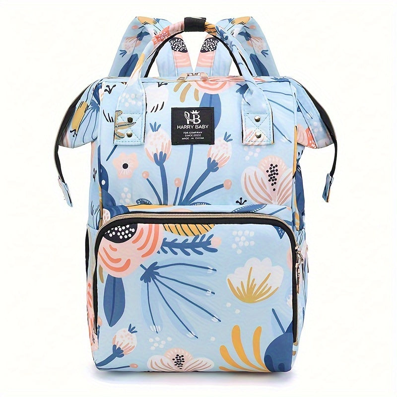 Stylish and Spacious Diaper Backpack with Floral Accents - Multi-Functional, Easy to Clean with Convenient Pockets, Perfect for Travel