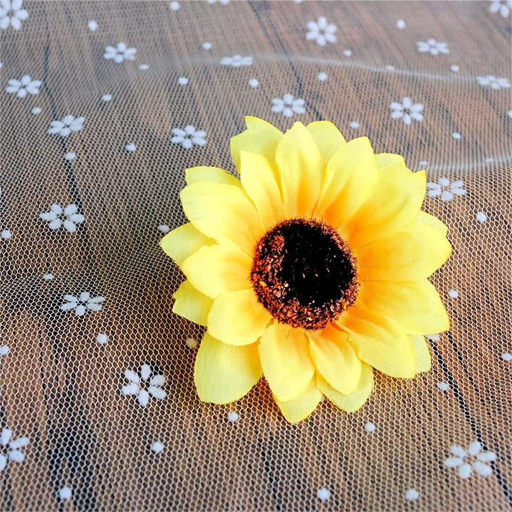 Artificial yellow sunflower heads for DIY wedding decor and gifts.