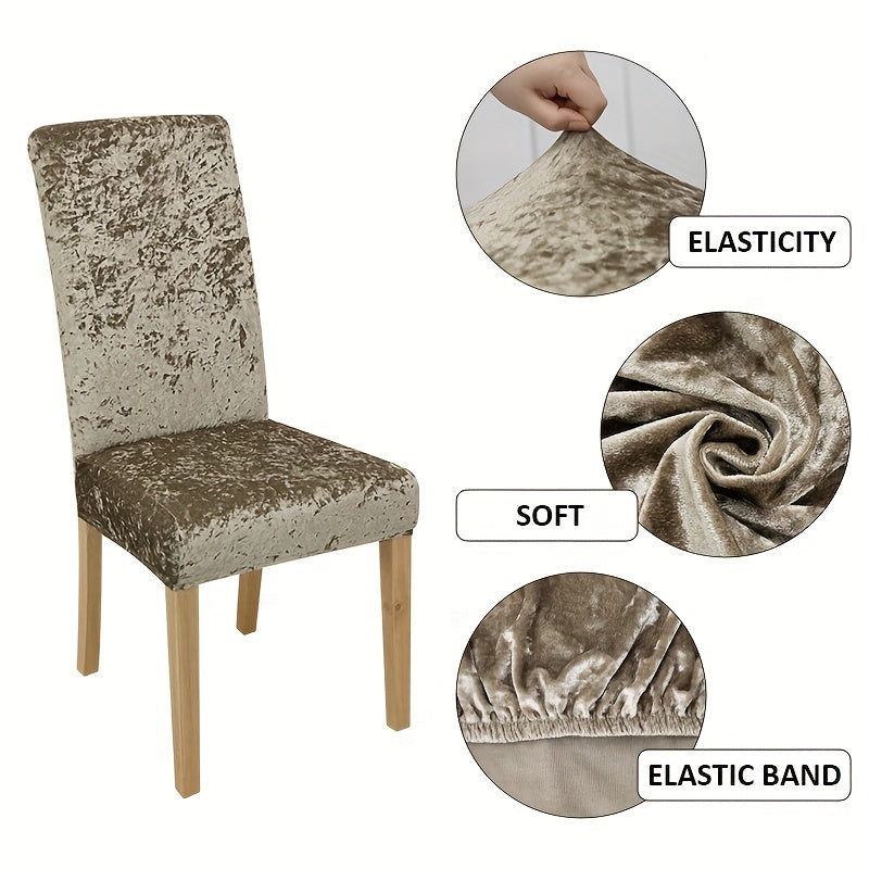 Velvet dining chair slipcovers add elegance while protecting furniture.