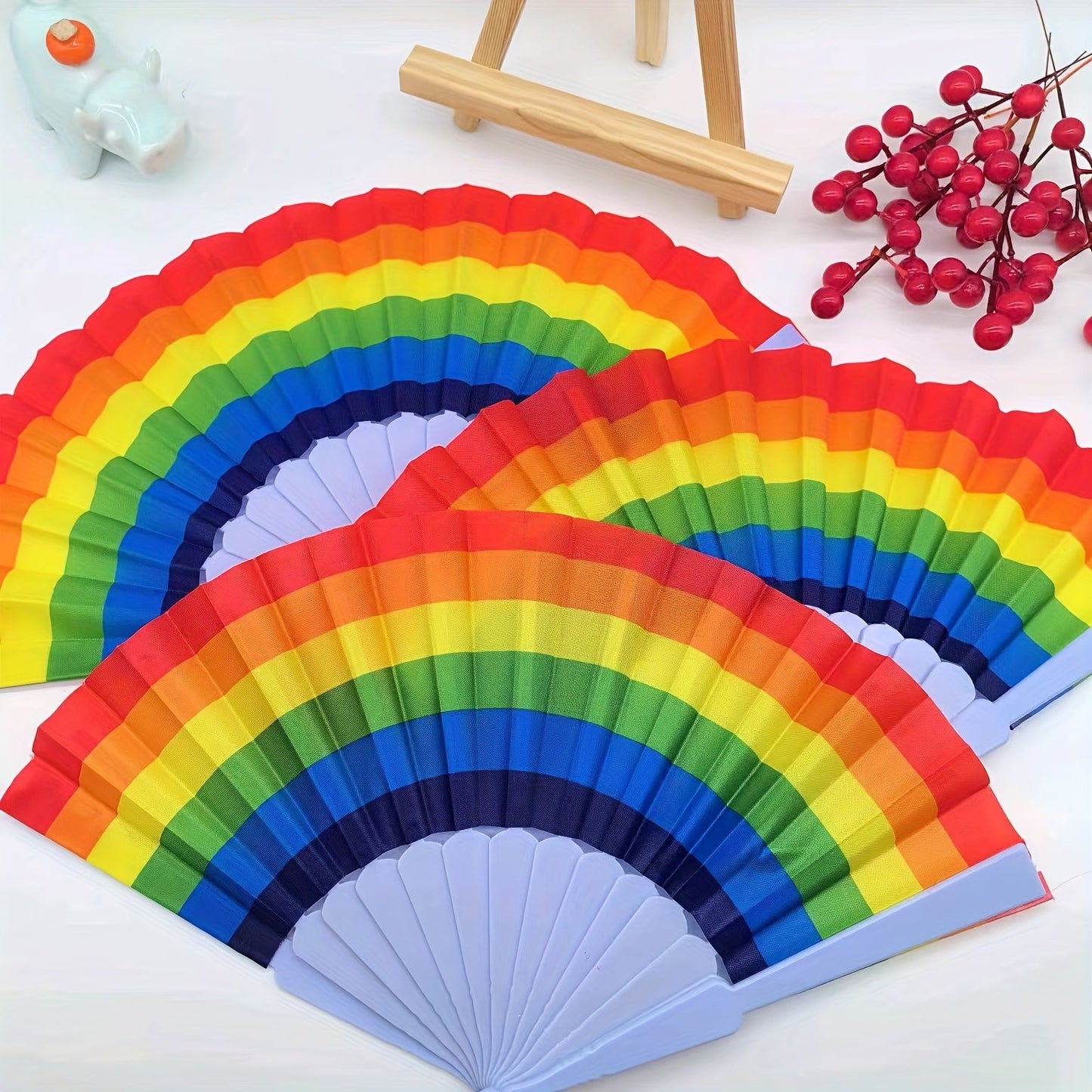 Set of 3/6/12 Elegant Rainbow Folding Fans, Dance Props, Fabric Handheld Fan Set, Vibrant Party Favors And Decorations