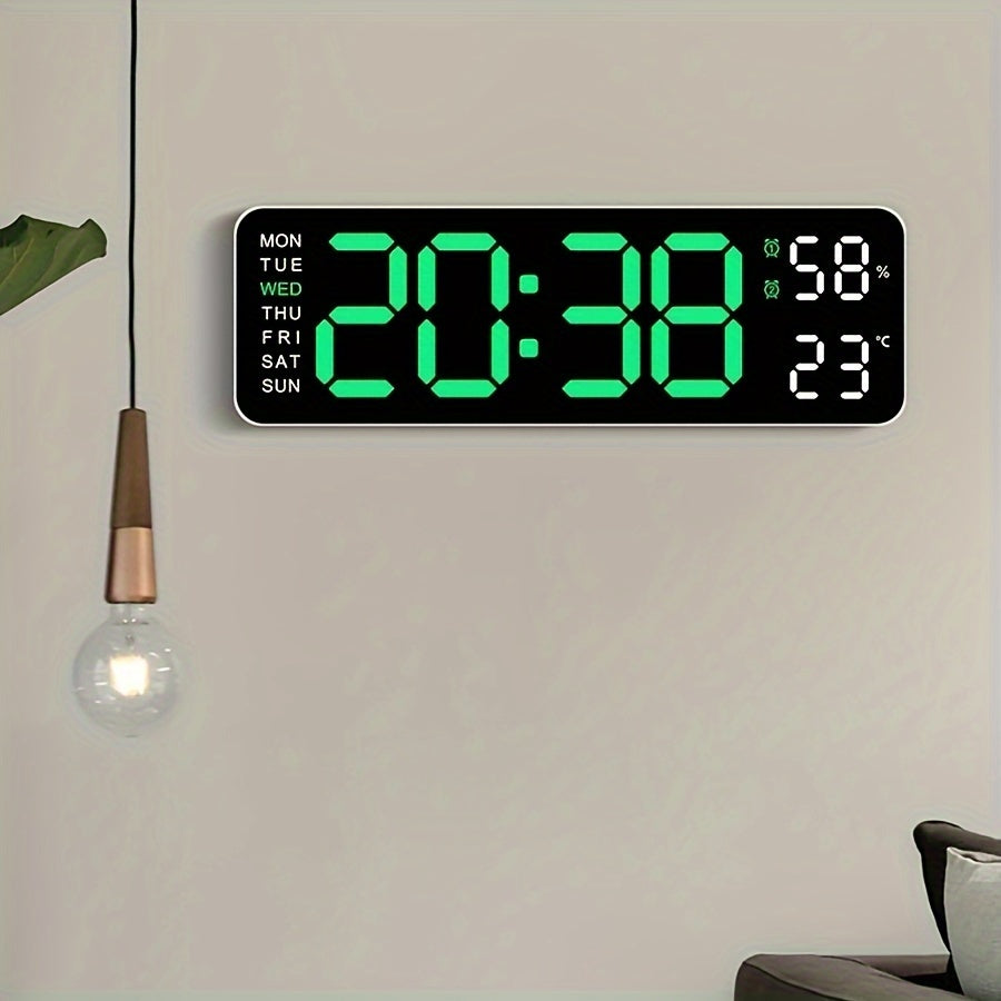 LED digital clock with temperature, humidity display - silent, multi-functional wall/table clock for home or office décor.