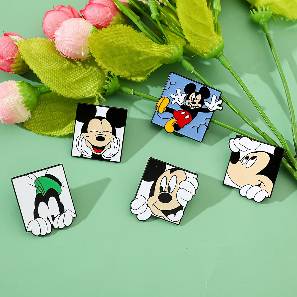 Set of 6 enamel brooch pins featuring adorable animal shapes such as Mickey Mouse and friends. Made of high-quality alloy metal, these cute and minimalist badges are perfect for adding a fun touch to your clothing and backpack.