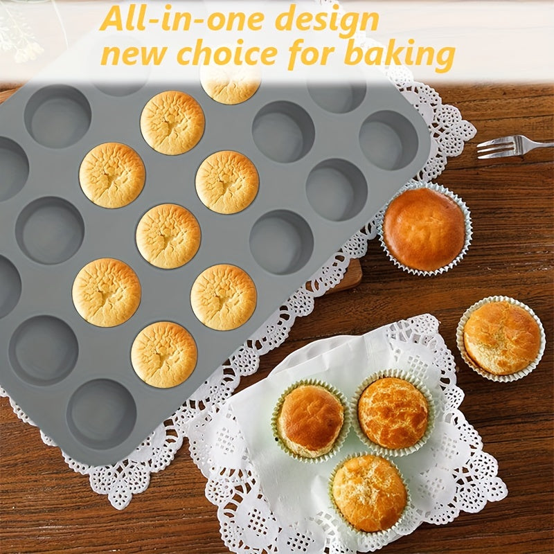 Silicone Baking Mold for Cupcakes & Desserts - 24-Cavity Round Shape, Suitable for Muffins, Jelly Puddings & Pastries, Long-lasting & Simple to Wash, Great for Home Baking, Silicone Bakeware Ideal for Home Baking