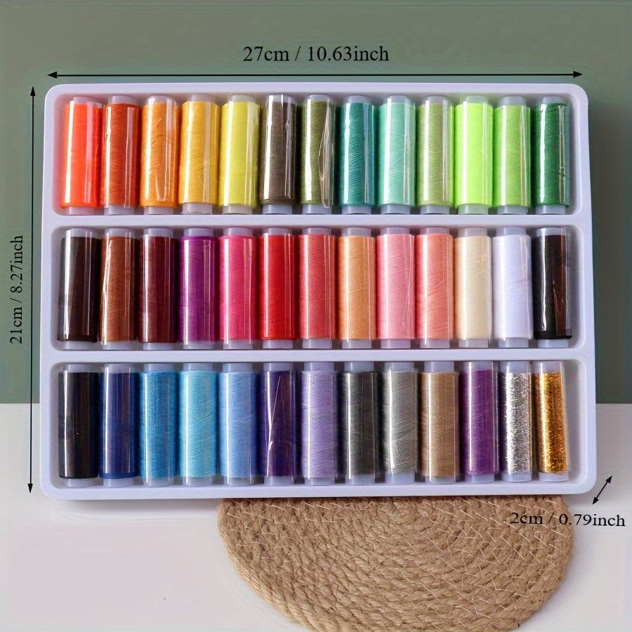 39-color sewing thread set, 182.88 meters each, high-strength polyester, colorfast for DIY sewing and crafts, essential hand sewing supplies in mixed colors.