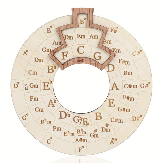 16cm diameter wooden Circle of Fifths for music beginners and creators, easy key change, memorizable for various instruments, no power needed.