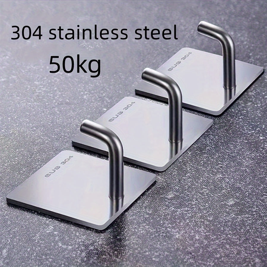 Stainless steel adhesive hooks, no-drill wall hooks for bathroom, kitchen, door.