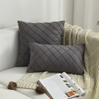 Luxury Nordic Quilted Throw Pillow Cover with Elegant French Style in Soft Suede Fabric. Features Invisible Zipper and is Machine Washable. Ideal for Modern Living Room Decor. Available in Square and Rectangle Sizes.