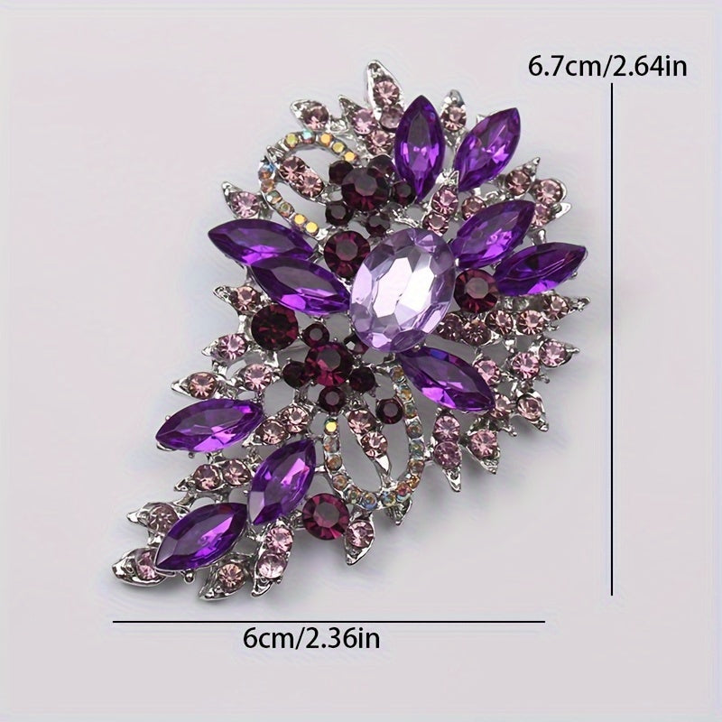 Crystal embellished fashion accessory - vintage rhinestone brooch pin featuring an irregular flower design