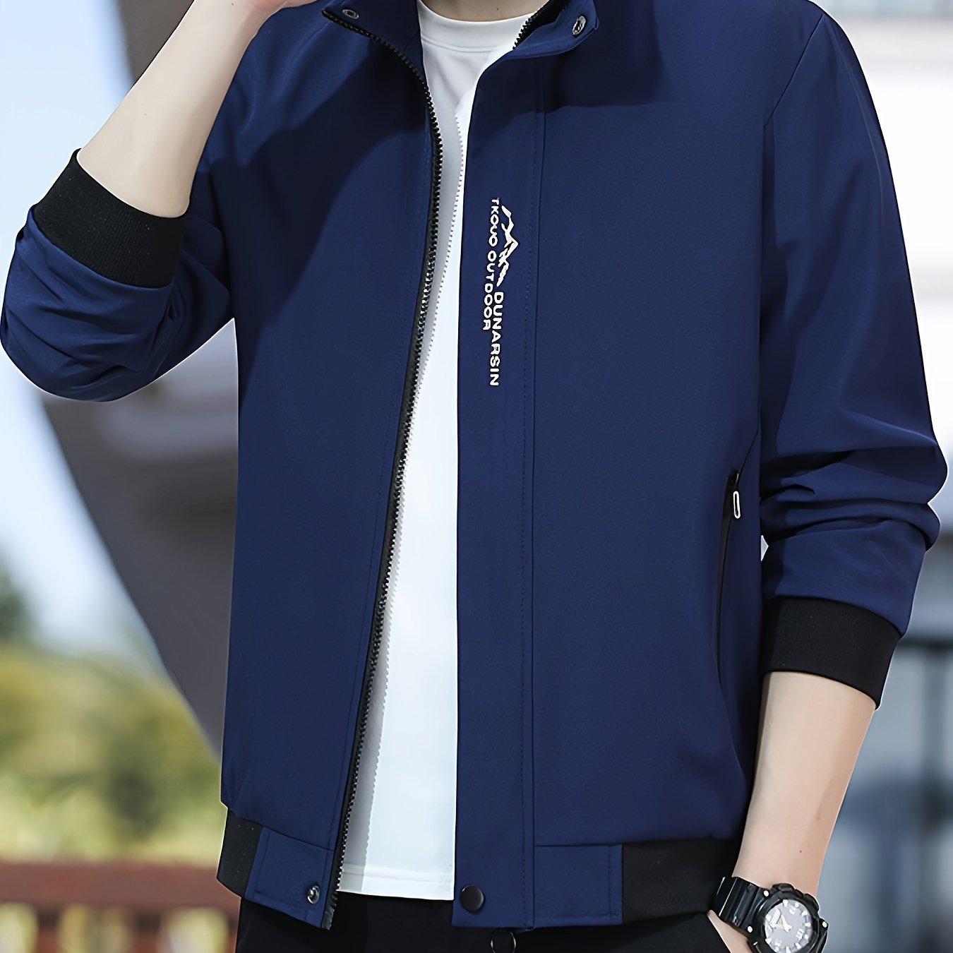 Casual zip up jacket with chic stand collar, for men.