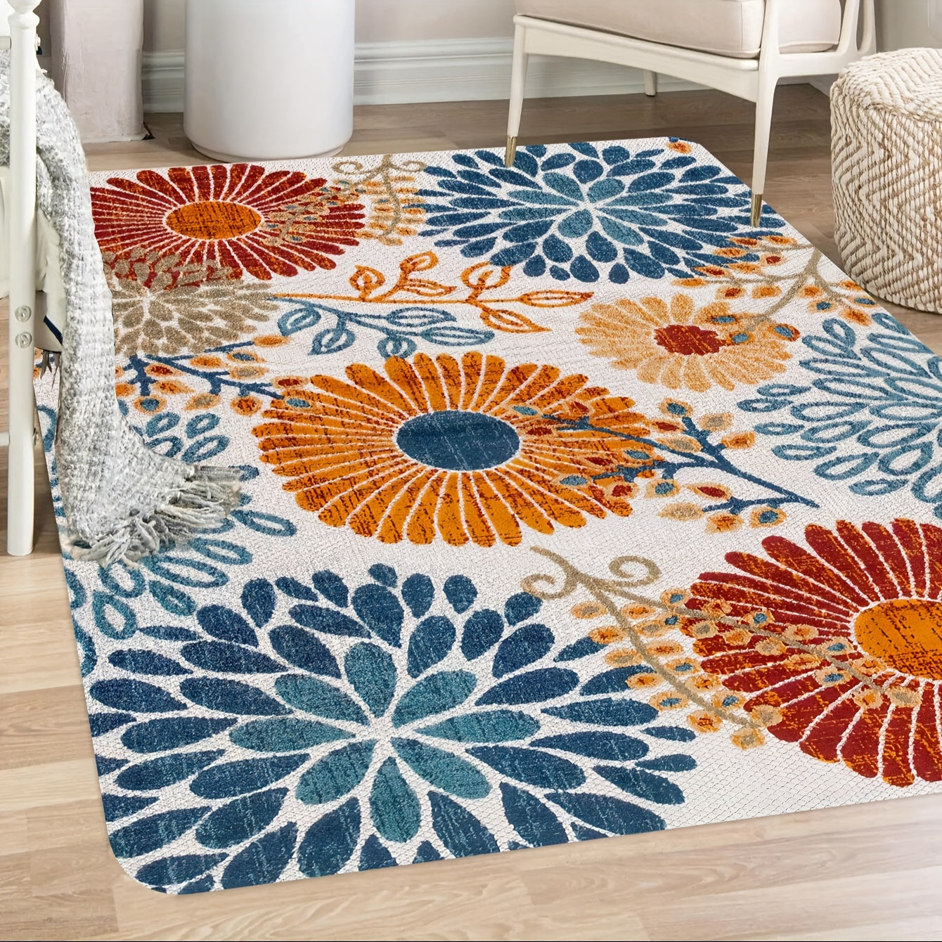 Modern Floral Area Rug - This washable rug features a beautiful circles design, perfect for adding a contemporary accent to your bedroom, entryway, living room, kitchen, or office. The non-slip carpet is both stylish and practical.