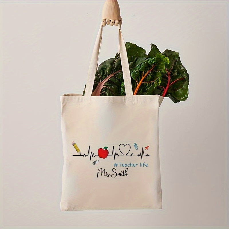 Customize your own canvas tote bag with your name for a unique and practical accessory perfect for teacher life. This shoulder bag is ideal for shopping, traveling, and everyday use, making it the best gift for teachers.