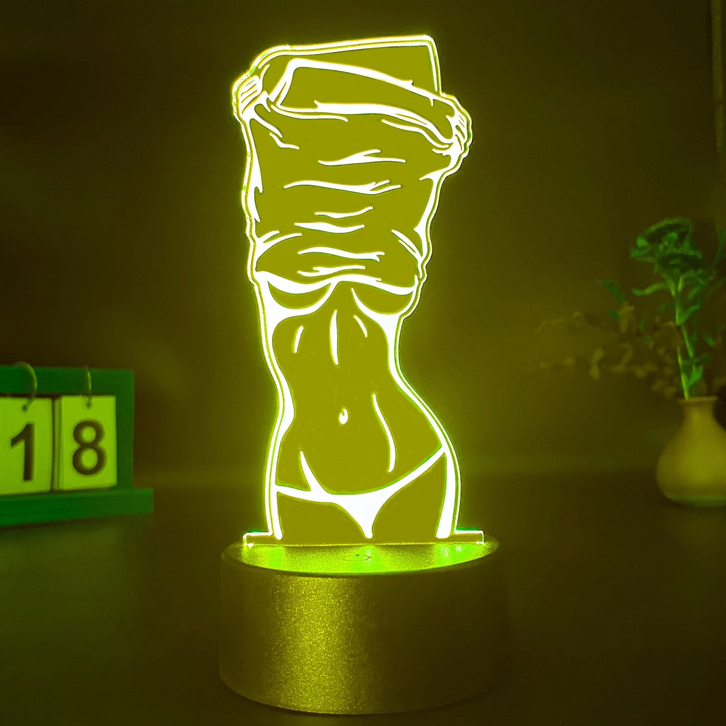 Stylish 3D Illusion Night Light featuring Sexy Lady Design - Touch Control, USB-Powered Desk Lamp for Bedroom Décor.