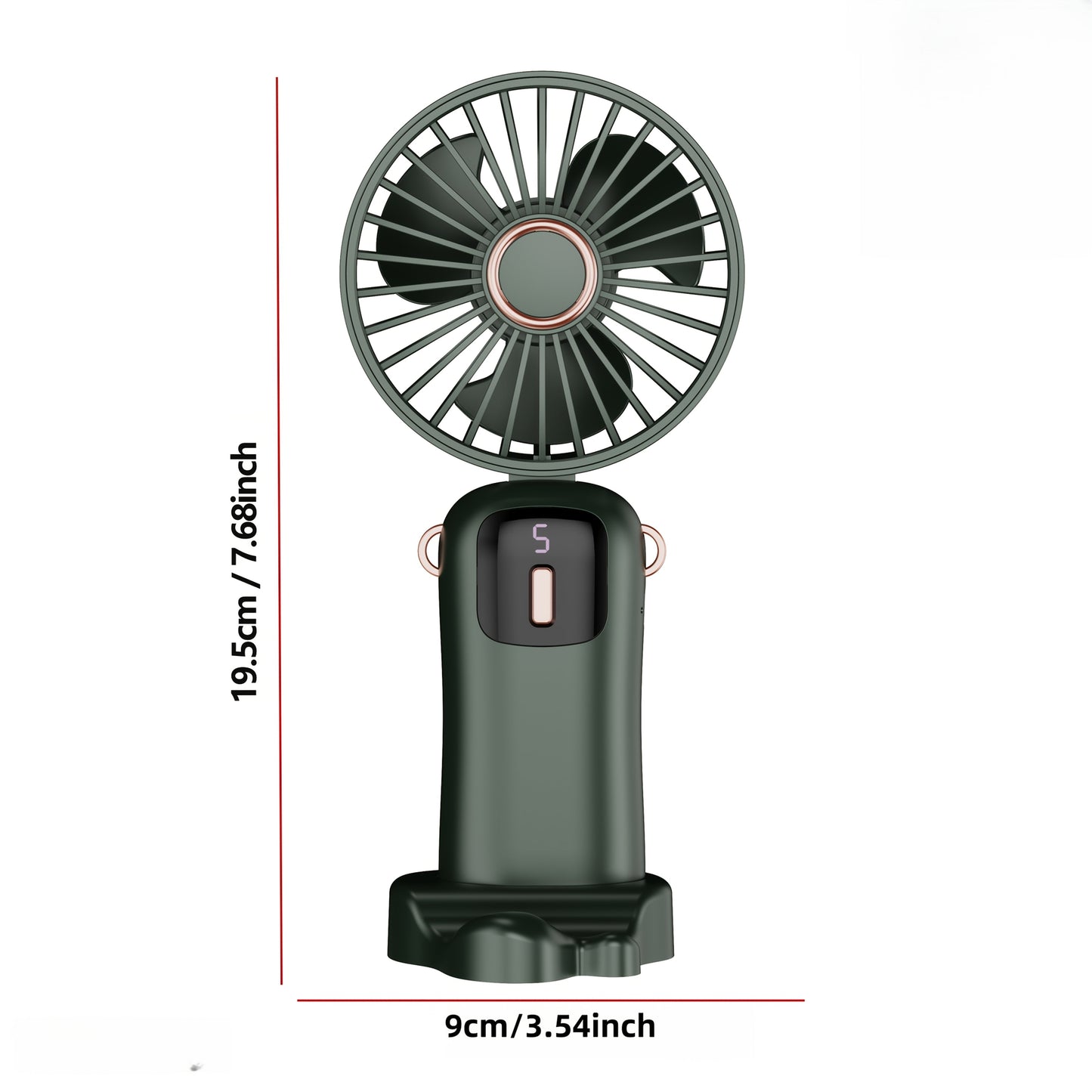 Compact Mini Fan with Digital Display, USB Charging, 5 Speed Settings, Portable and Foldable - Ideal for Travel, Commuting, Makeup, and Office.