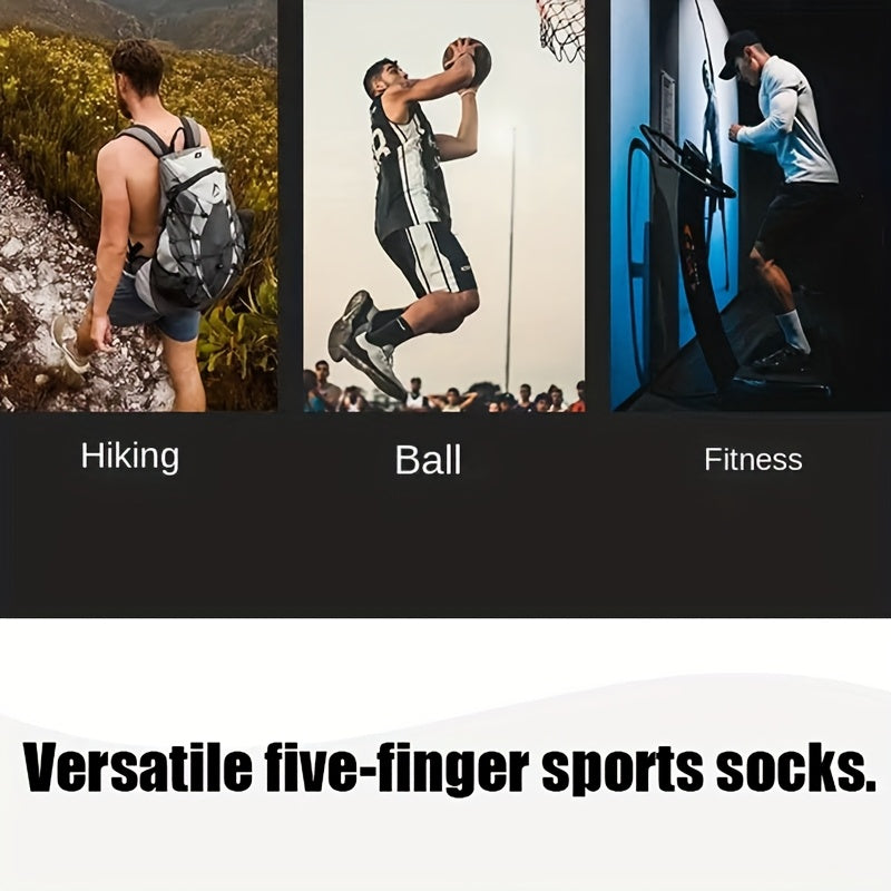 Three pairs of men's five-toe sports socks, sweat-absorbing and durable for cycling, sailing, and outdoor hiking. Medium-length, one size fits all (7-11), sweat-resistant.