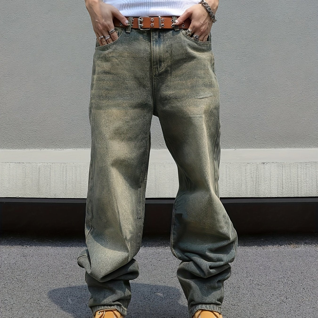 Men's Loose Fit Wide Leg Jeans, Comfy Cotton Denim Pants for Fashionable Men