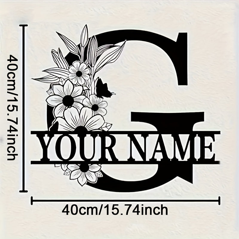 Unique Housewarming Gift - Personalized Home & Front Door Decor - Custom Metal Family Name Sign with Floral Design