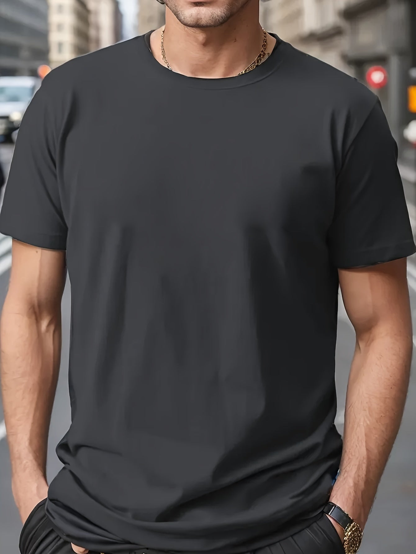 Summer Solid T-shirt for Plus Size Men, Great for Outdoor Sports