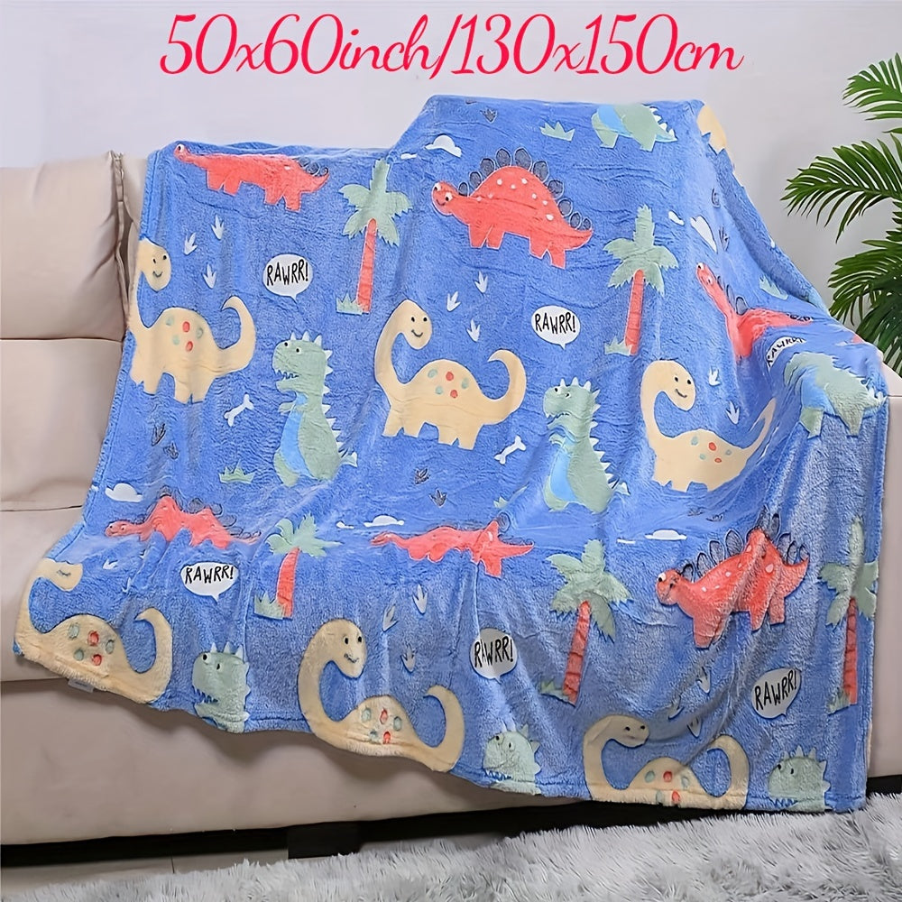 Soft Glow-in-the-Dark Dinosaur Blanket for Kids - Features Cute Cartoon Dinos and Palm Trees - Cozy, Lightweight, and Hypoallergenic - Perfect Gift for All Ages - Available in 3 Sizes