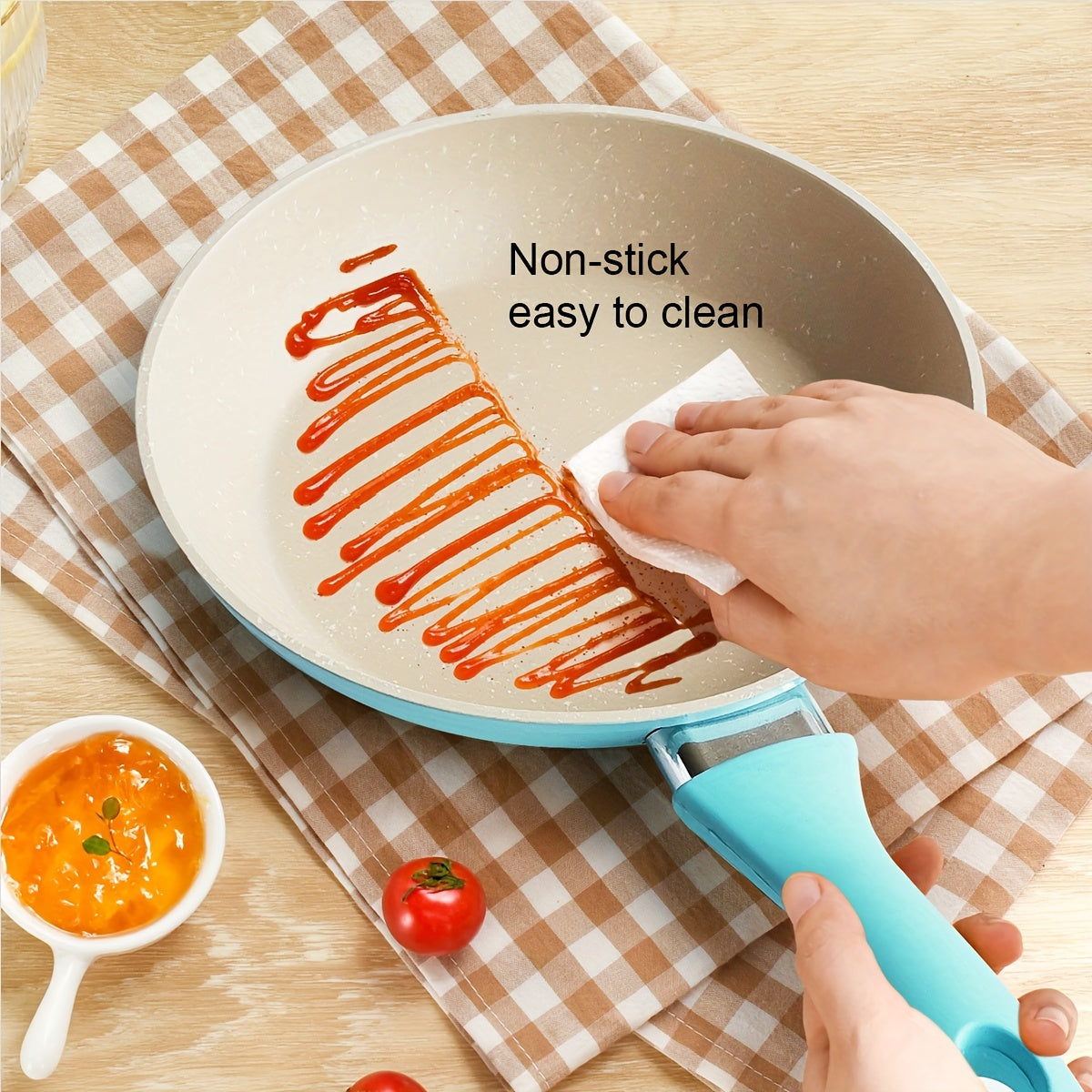 Non-Stick Egg-Frying Pan in Pink and Blue, with dimensions of 30.99cm x 18.54cm and a height of 3.56cm. Made of dishwasher-safe aluminum material.