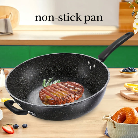 Choose from a range of sizes in our Maifan Stone Non-Stick Skillet with Cast Iron Frying Pan and Lid. This lightweight skillet is compatible with all types of stoves and features a durable cast iron handle. Please hand wash only for best results.