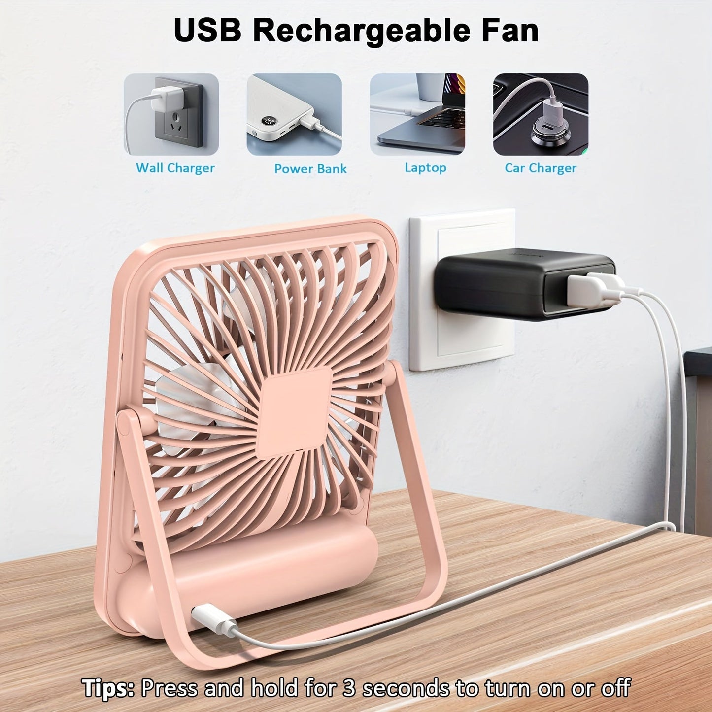 Introducing the GOARD Portable USB Desktop Fan in Pink! This sleek fan measures 16.51cm and is perfect for use at home, in the office, or outdoors. With 180° foldable design and 5-speed settings, this fan is both compact and powerful. It features a