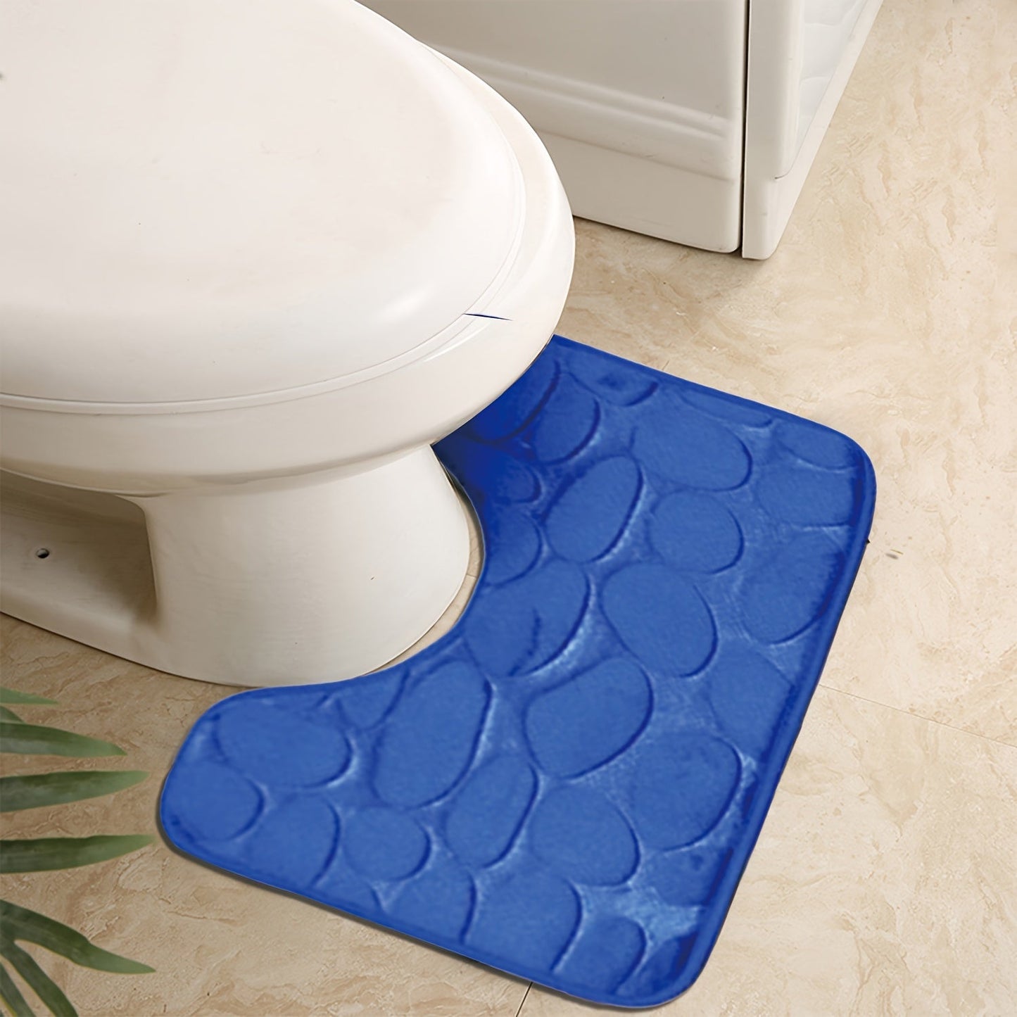 Collection of 1/3 Plush and Highly Absorbent Bath Mats, Including Non-Slip Rugs, U-Shaped Contour Mat, and Toilet Seat Cover. These Mats Feature a Beautiful Floral Embossed Design with Slip-Resistant Backing, Excellent Water Absorption Properties, and