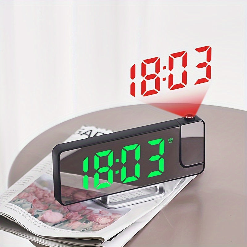 Modern LED Digital Alarm Clock with Projection, Temperature Display, USB Powered, Plastic Rectangle Frame, Flat Crown Shape, ≤36V Operating Voltage