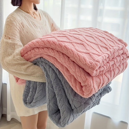 Stay warm and cozy with the LARMPAT Cozy Taffeta Blanket. This soft and warm beige blanket features geometric patterns and is machine washable for easy care. Perfect for all seasons, this blanket is suitable for use on your bed, sofa, or even while