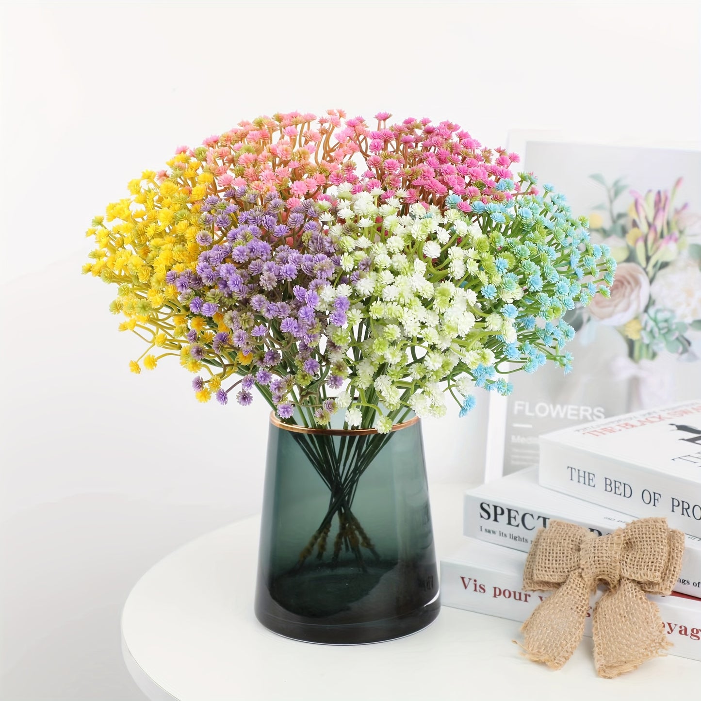 12pc Premium Artificial Flower Bouquet featuring realistic Gypsophila & Daisy mix in a woven basket, perfect for holiday flower decorations.