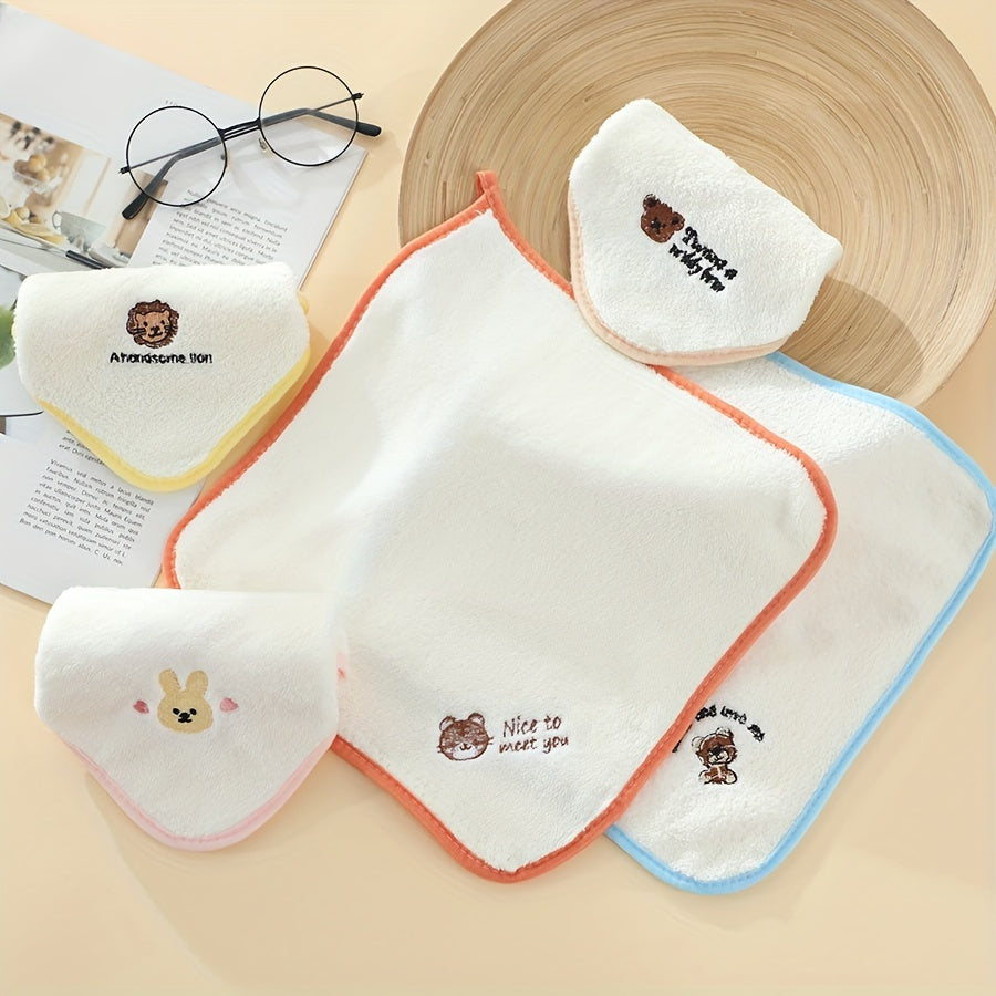 Set of 5 adorable cartoon embroidered towels, made with soft polyester-nylon blend, fade resistant and durable at 368gsm