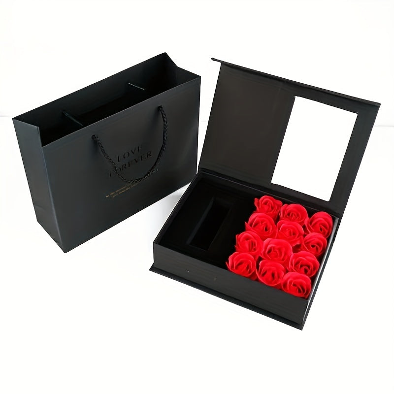 Valentine's Day gift box includes 12 items such as soap flowers, lipstick gift box, necklace jewelry box, and party favors.