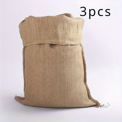 Set of 3 Burlap Sacks - Durable Multi-Use Jute Bags for Storage, Gardening, Flood Control, and Transporting Food Grains