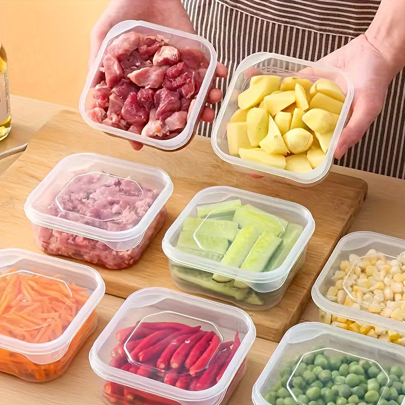 Five refrigerator meat freezers, fruit and vegetable containers, ginger, garlic, and leek food storage containers, hermetically sealed, stackable kitchen utensils for fresh-keeping.