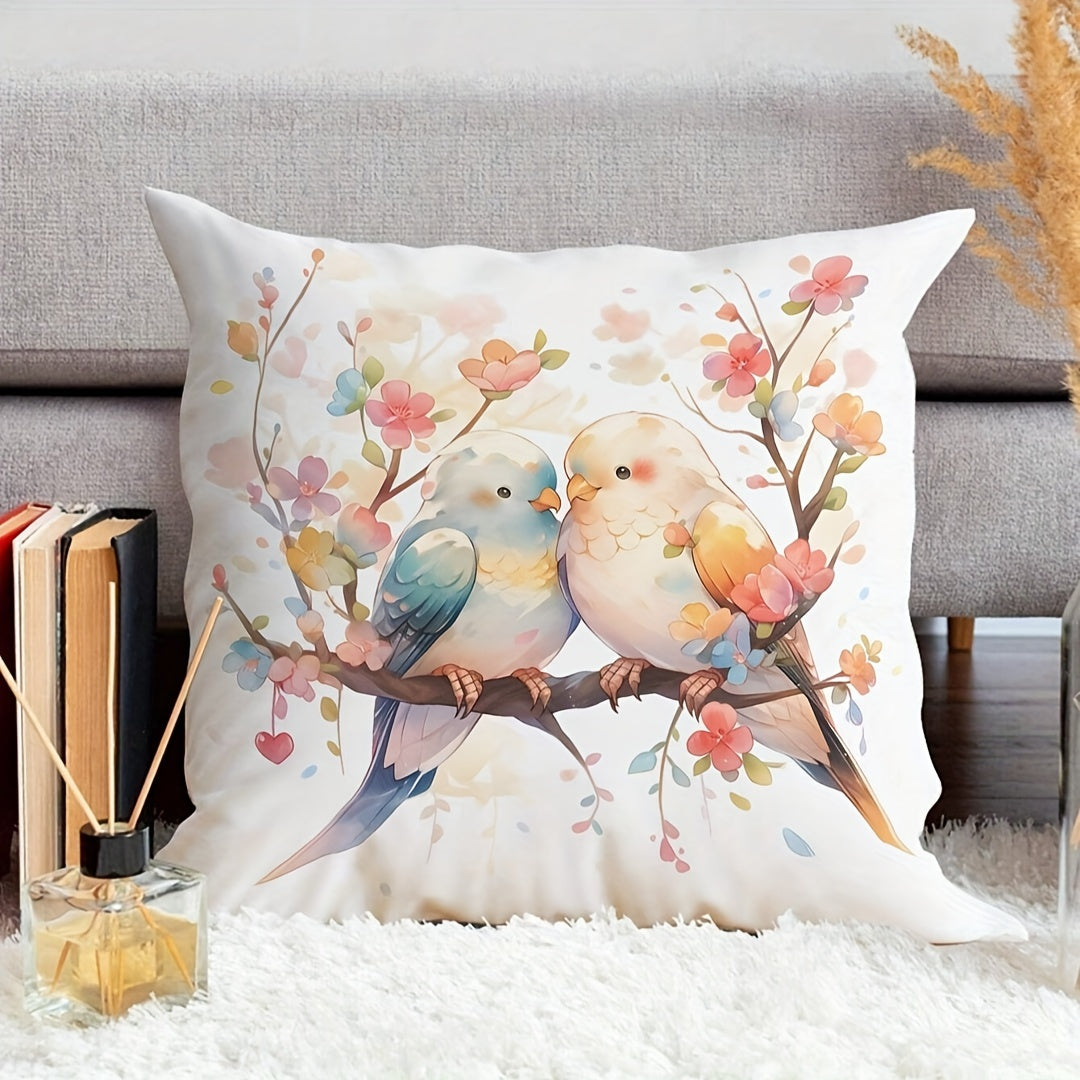 One piece of Romantic Bird Print Polyester Pillowcase, featuring a soft and breathable material that is machine washable. This decorative throw pillow cover is perfect for teens and adults, adding a touch of charm to your bedroom or living room decor.