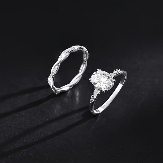 Spectacular Sterling Silver S925 Bridal Set for Her - Featuring a Boho Sexy Style Engagement & Wedding Ring Stackable Set adorned with shimmering zirconia stones. Crafted with 925 Silver Plating, this exquisite set is perfect for any Party or Wedding