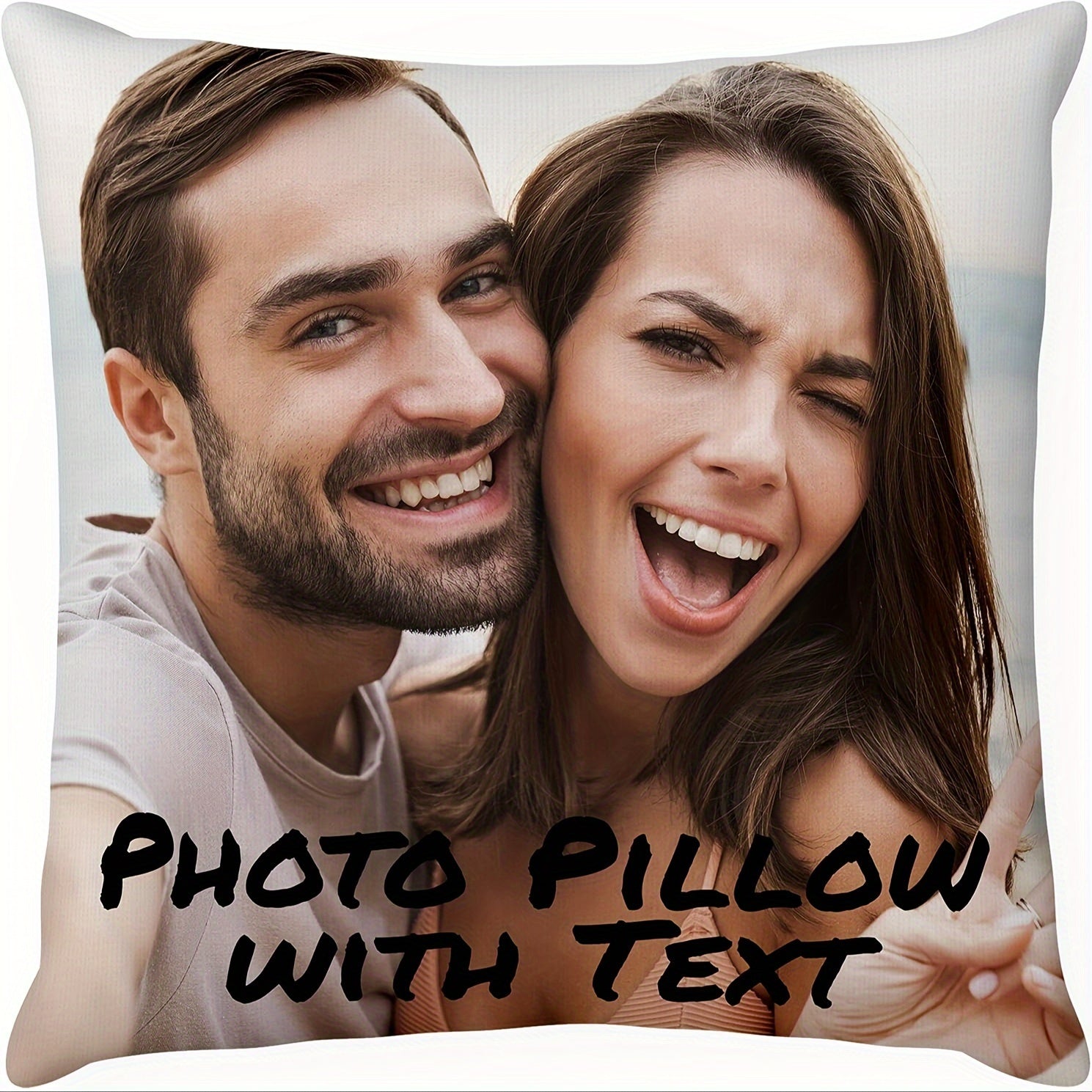 Create a custom photo and text throw pillow cover made from soft polyester knit fabric. This personalized gift is ideal for Valentine's Day, anniversaries, Christmas, birthdays, and any special occasion.