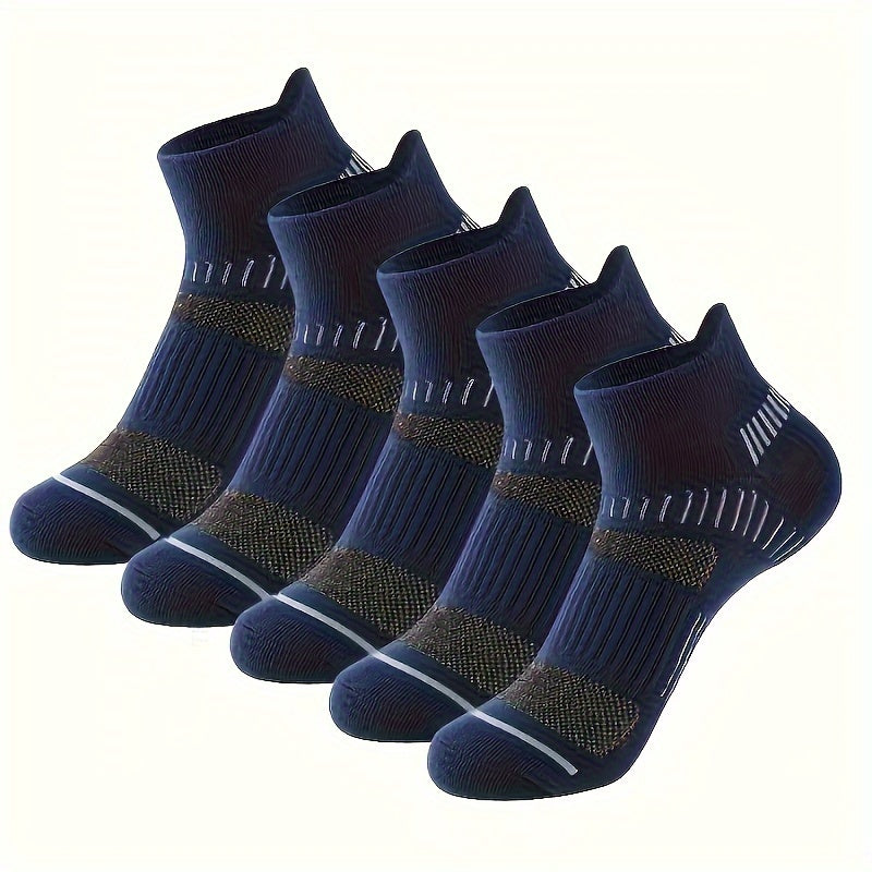 5 pairs of breathable ankle socks, striped design for men's fall wear