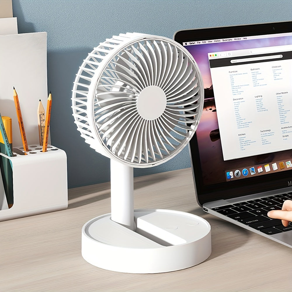 20.32 cm Stand Fan with Folding Portable Telescopic Design, USB Desk Fan with Rechargeable Battery (3600mAh/5400mAh), 4 Speeds, Super Quiet Operation, Adjustable Height and Head, Ideal for Office, Home, Outdoor Camping. (No Plug Included)