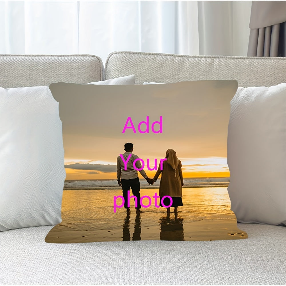 Personalized Photo Pillow Cover for Couples, Parents, Friends, and Pets. Perfect for Birthdays, Holidays, Halloween, and Christmas. Made with Thickened Dacron Linen and features Double-Sided Printing. Size: 45.72×45.72cm.