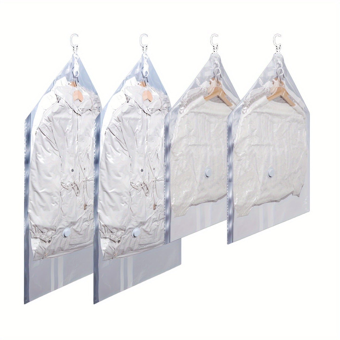 Set of 4 Vacuum Compression Storage Bags, Sealable Moving Bags that protect clothes and shirts from dust. Ideal for organizing and saving space in dorms, closets, wardrobes, bedrooms, and bathrooms.