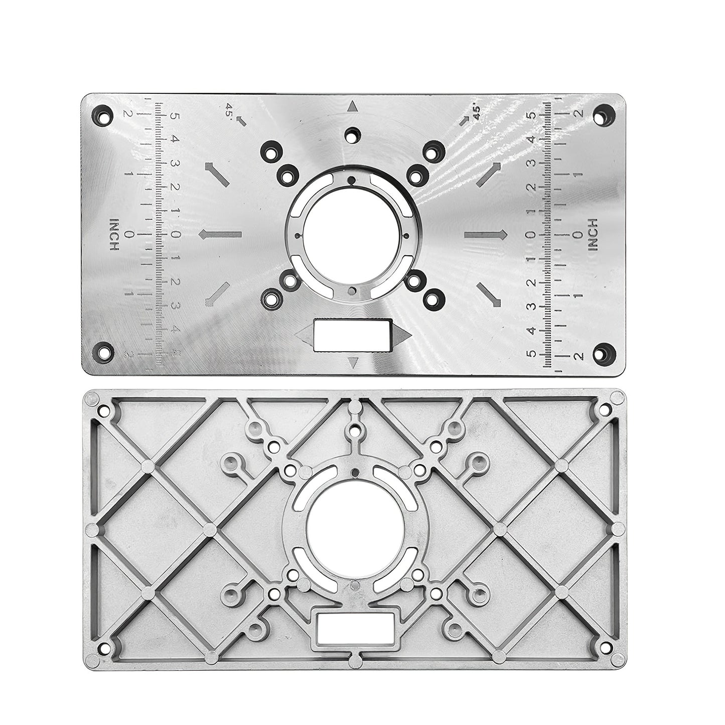 Router Table Insert Plate Table made of aluminum for woodworking benches and tools, includes 4 rings and compatible with table saws, suitable for engraving and multifunctional wood plate