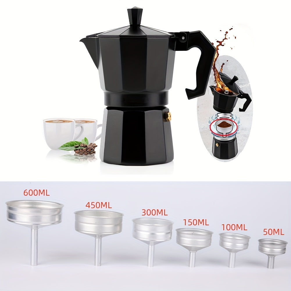 Qayta ishlatiladigan qahva filtrli funnel espresso mashinalari uchun - Zamonaviy alyuminiy moka qozon, 150/300/600ml sig'im, qo'lda ishlash, uy va restoran uchun ideal pishirish