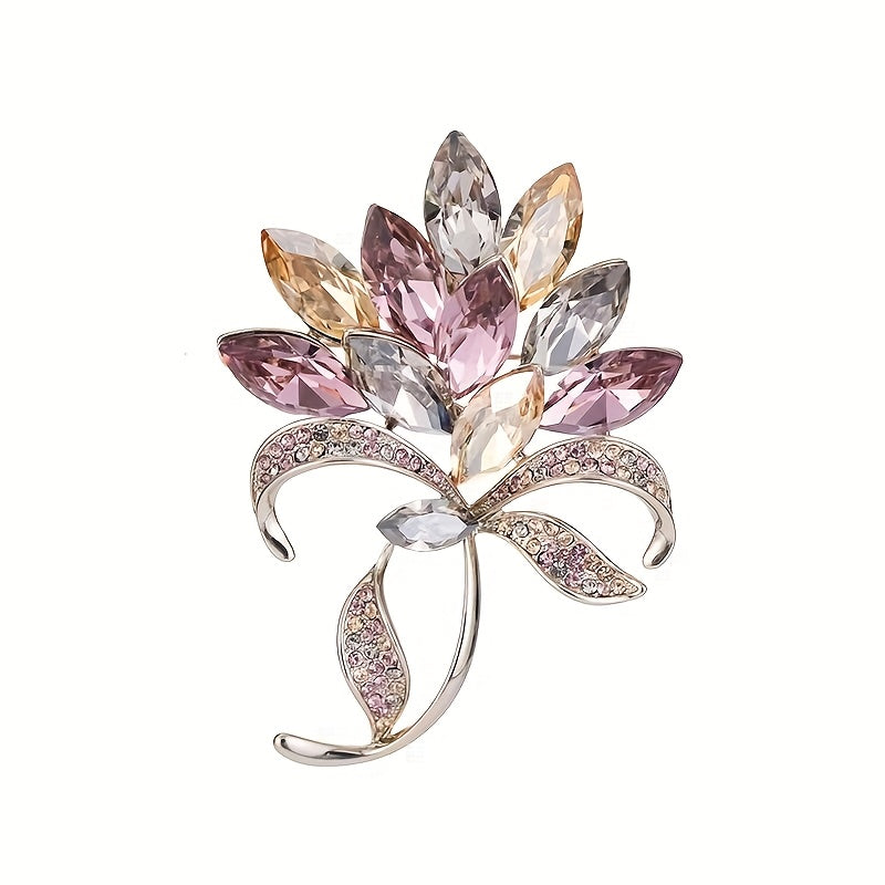 Luxurious Crystal Flower Brooch, Beautiful Rhinestone Floral Pin, Elegant Accessory for Evening Wear and Special Events