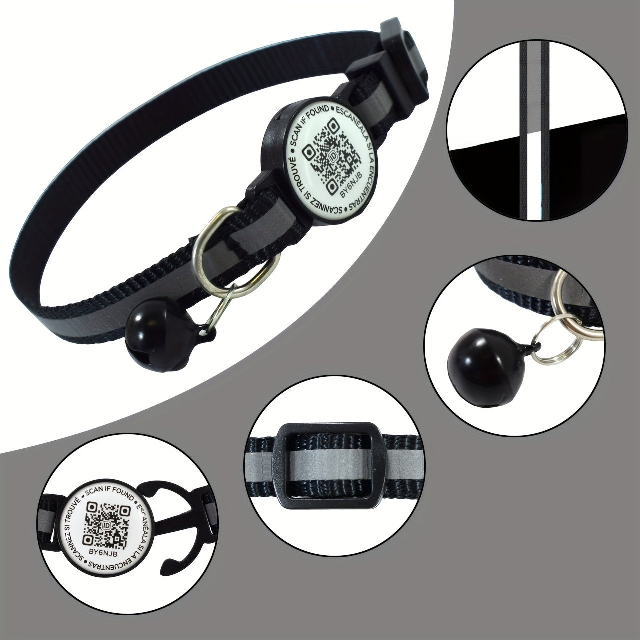 Reflective QR Code Pet Collar for Cats & Small Dogs - High Visibility at Night, Anti-Lost Feature, Striped Polyester