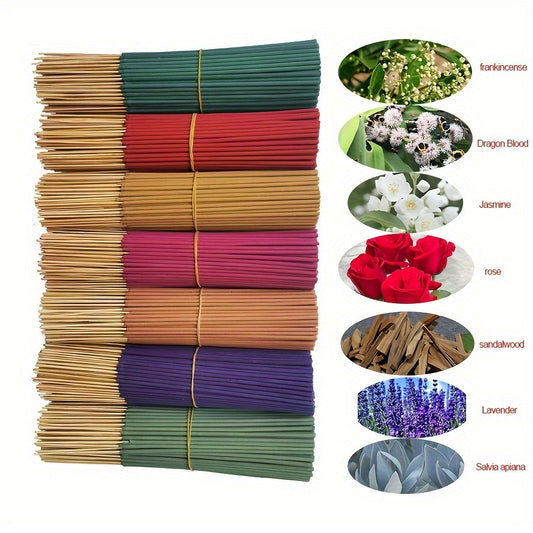 140 aromatherapy sticks, 20 of each flavor (rose, lavender, sandalwood, jasmine, milk, white sage, dragon's blood), perfect for home, office, yoga, meditation, and other activities, made of wood for long-lasting fragrance.