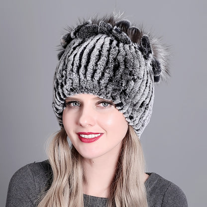 Trendy faux fur beanie for women and girls, perfect for staying warm in cold weather.