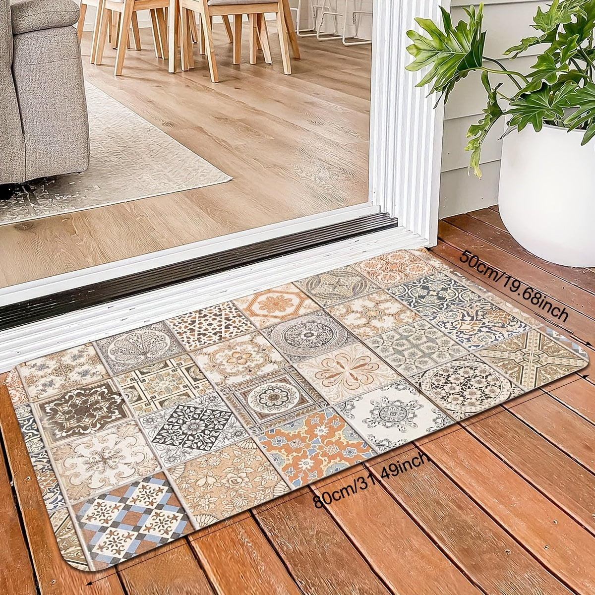 Bohemian floral puzzle kitchen floor mat - non-slip polyester, ideal for kitchen, living room, entrance balcony, home decor.