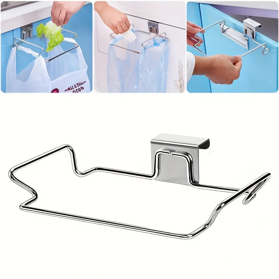 Stainless Steel Bag Holder Organizer for Cabinet Door, Hanging Plastic Bag Storage Rack, Multi-functional No-Drill Shelf for Kitchen