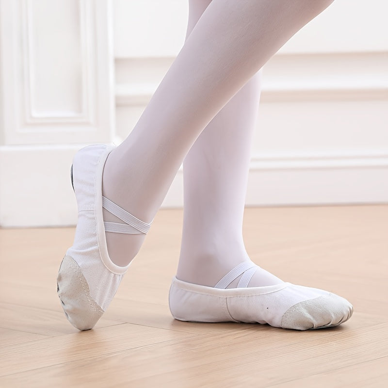 Soft sole ballet dance shoes for youngsters, perfect for yoga and training, with slip-on, non-tie design and leather sole for boys and girls.